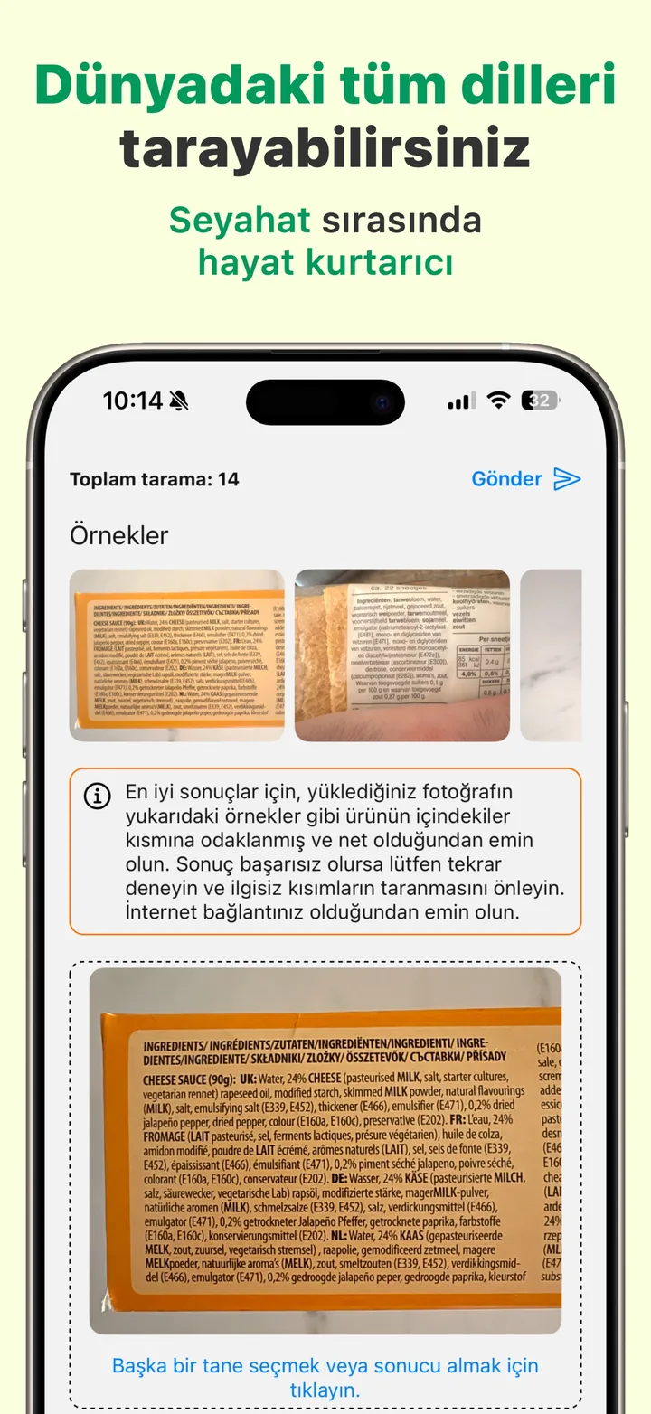 Halal Scanner ile bir ürünün içindekiler listesinin fotoğraflanması — etiketleri her dilde okur